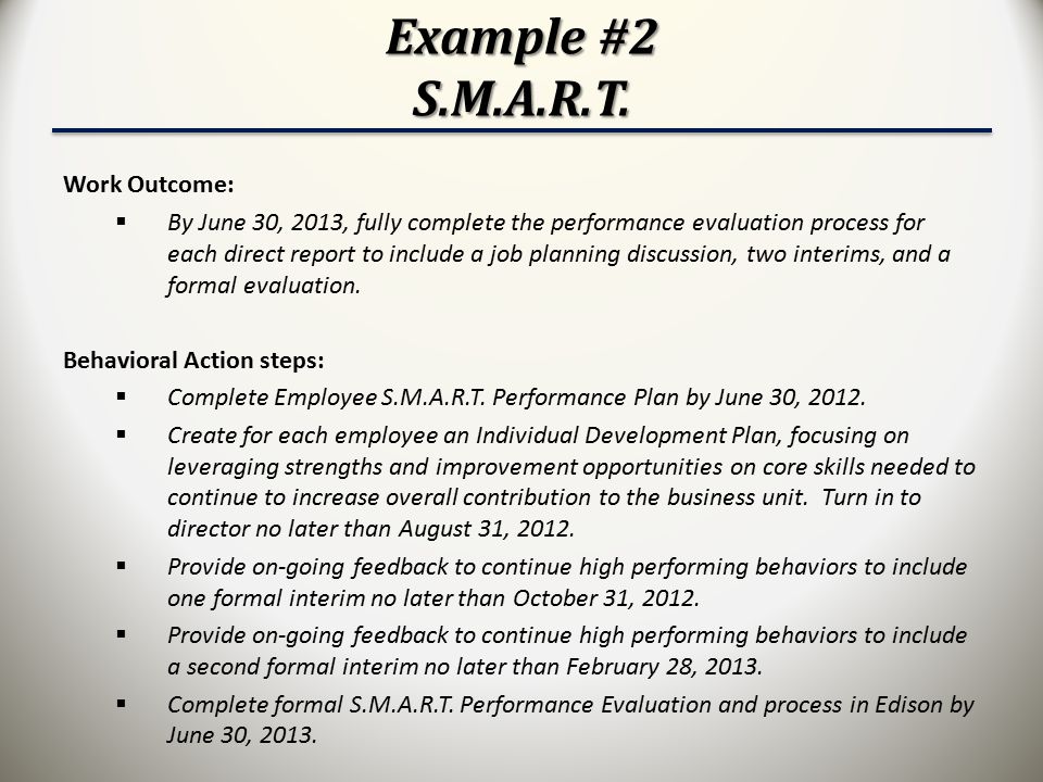 Example #2 S.M.A.R.T. Work Outcome: