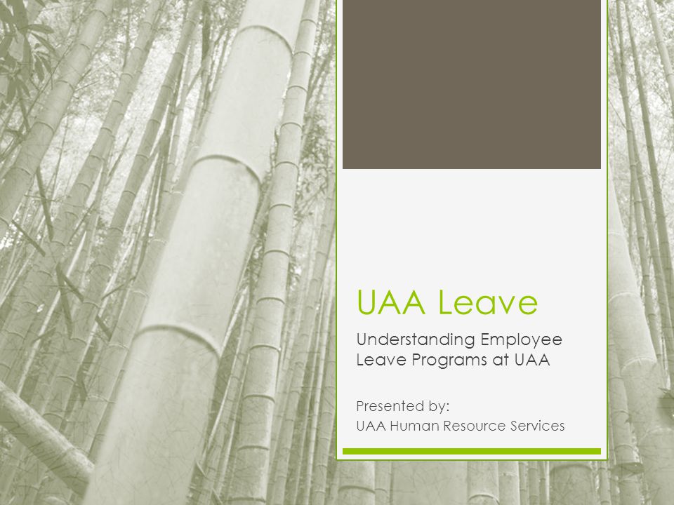 UAA Leave Understanding Employee Leave Programs at UAA Presented by: