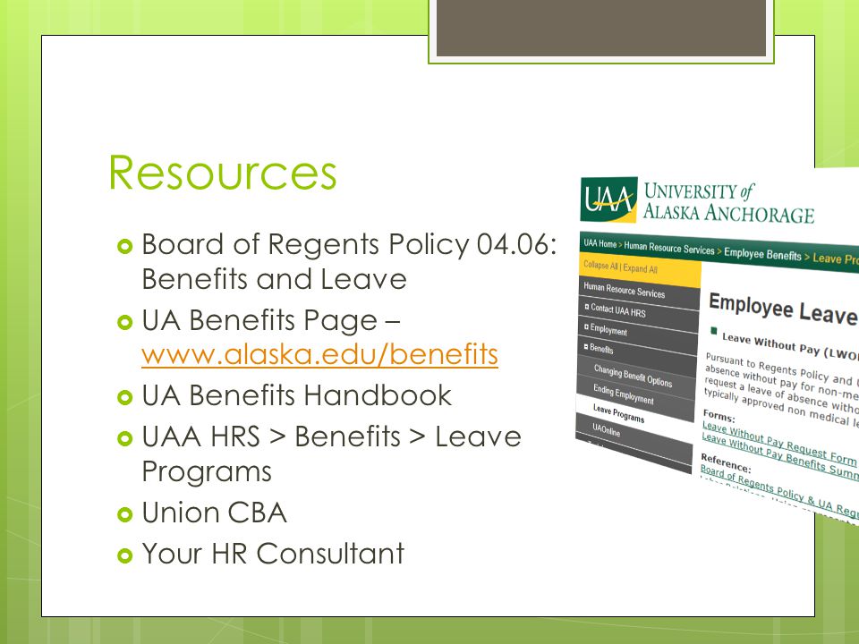 Resources Board of Regents Policy 04.06: Benefits and Leave
