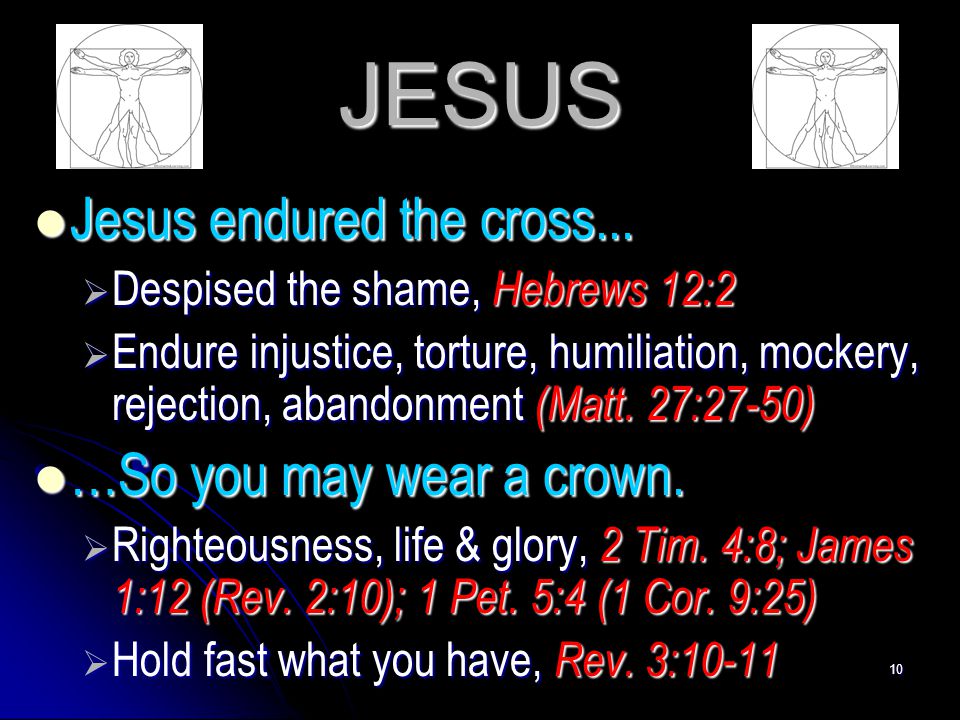 JESUS Jesus endured the cross... …So you may wear a crown.
