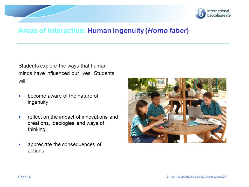 Areas of interaction: Human ingenuity (Homo faber)