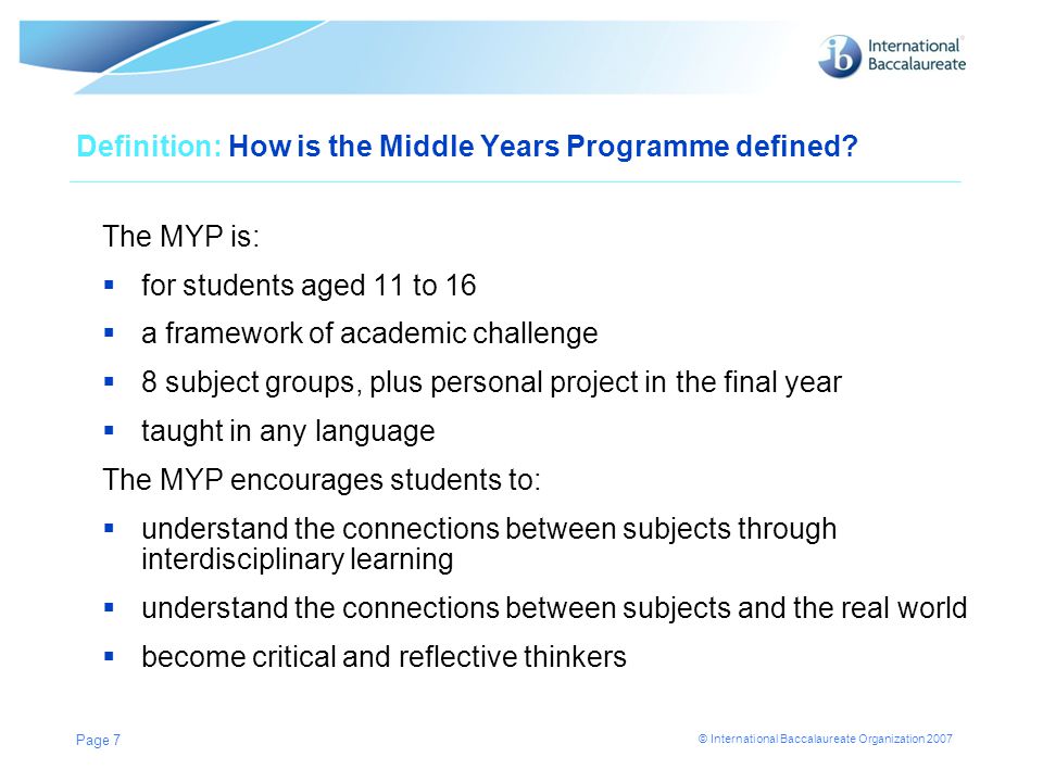Definition: How is the Middle Years Programme defined