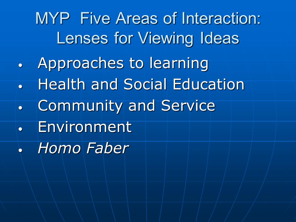 MYP Five Areas of Interaction: Lenses for Viewing Ideas