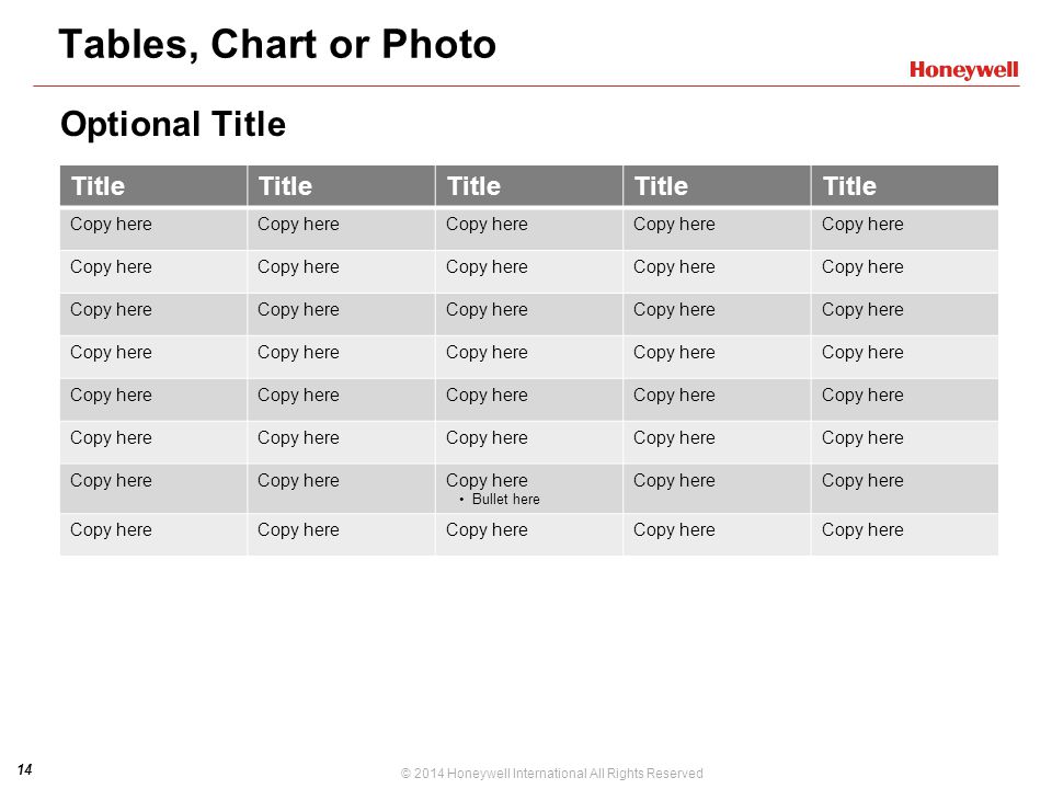 Tables, Chart or Photo Optional Title Title PPT DESIGN NOTE: