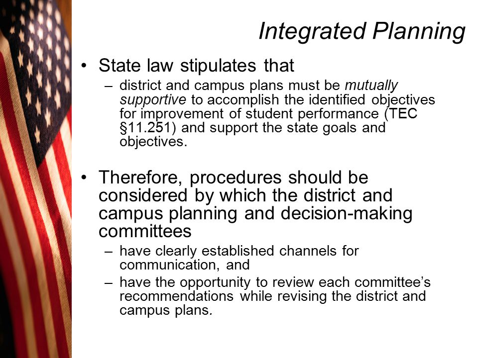 Integrated Planning State law stipulates that