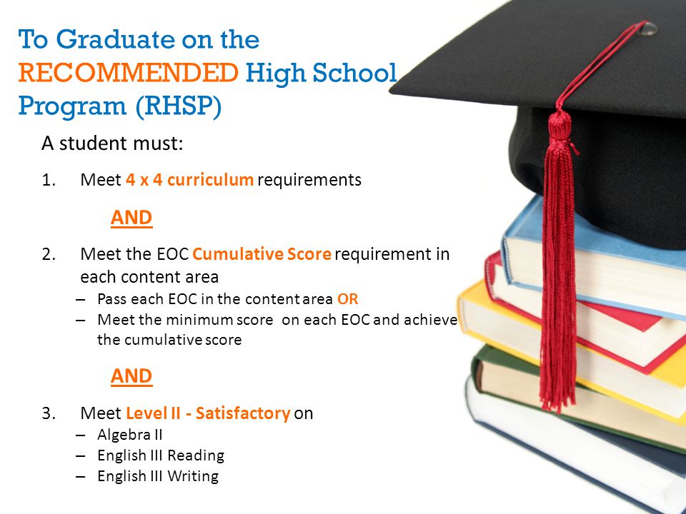 To Graduate on the RECOMMENDED High School Program (RHSP)