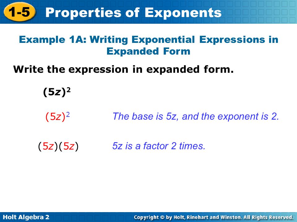 Example 1A: Writing Exponential Expressions in Expanded Form