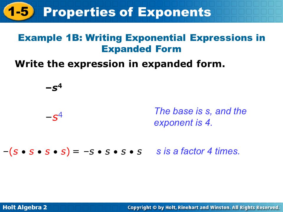 Example 1B: Writing Exponential Expressions in Expanded Form