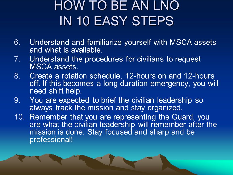 HOW TO BE AN LNO IN 10 EASY STEPS