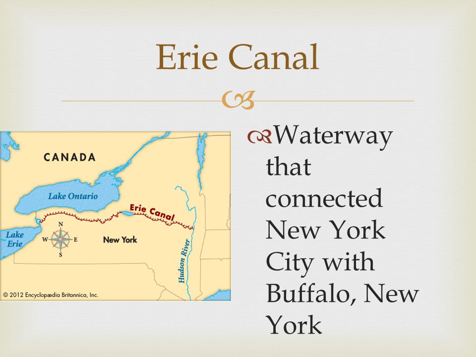 Erie Canal Waterway that connected New York City with Buffalo, New York
