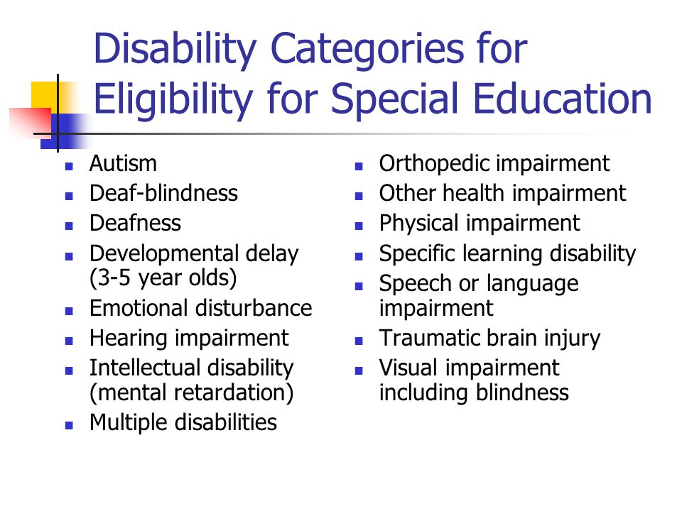 Disability Categories for Eligibility for Special Education
