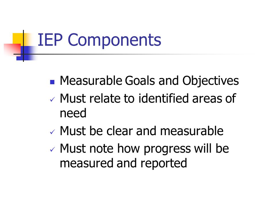 IEP Components Measurable Goals and Objectives