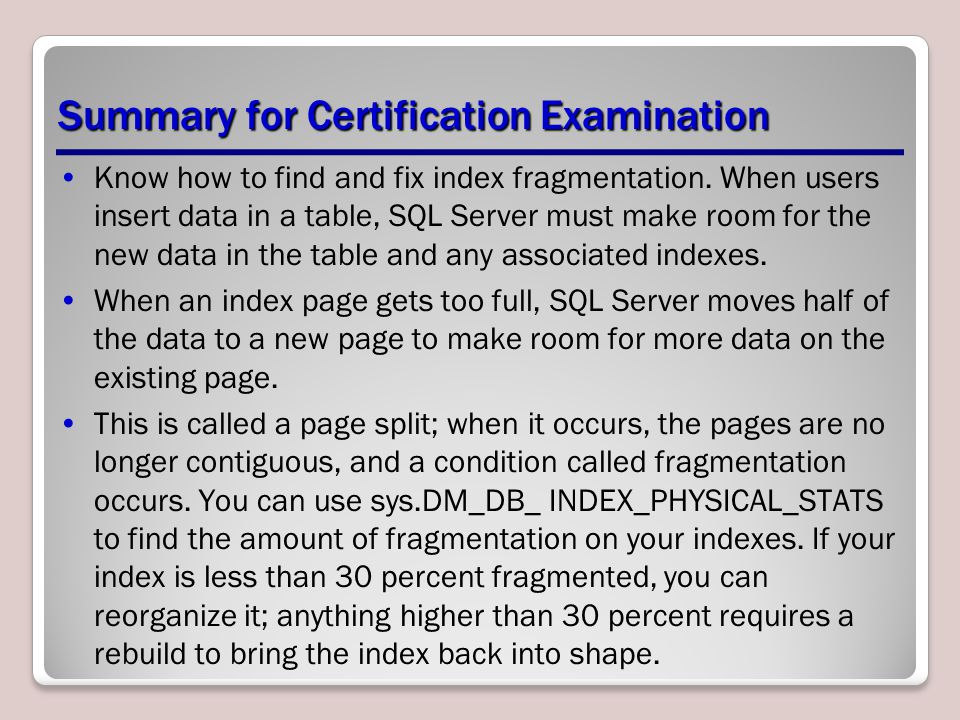 Summary for Certification Examination