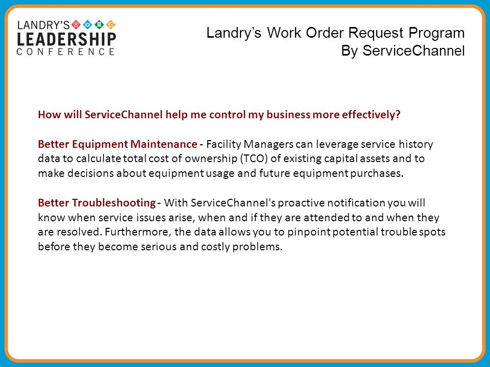 Landry’s Work Order Request Program By ServiceChannel