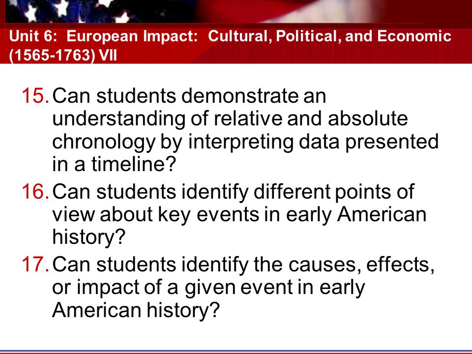 Unit 6: European Impact: Cultural, Political, and Economic ( ) VII