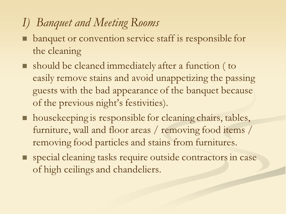 I) Banquet and Meeting Rooms