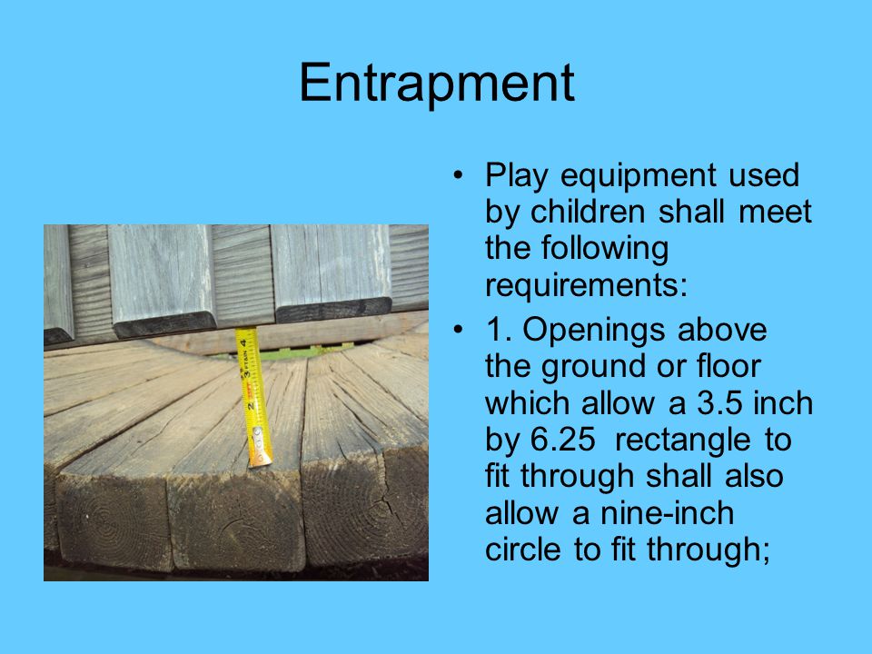 Entrapment Play equipment used by children shall meet the following requirements:
