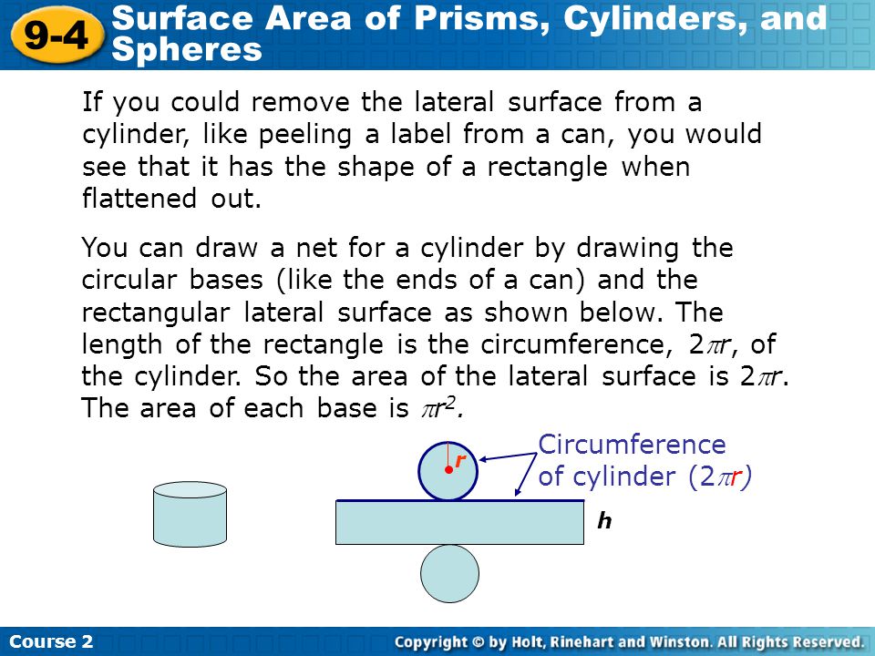 9-4 Surface Area of Prisms, Cylinders, and Spheres