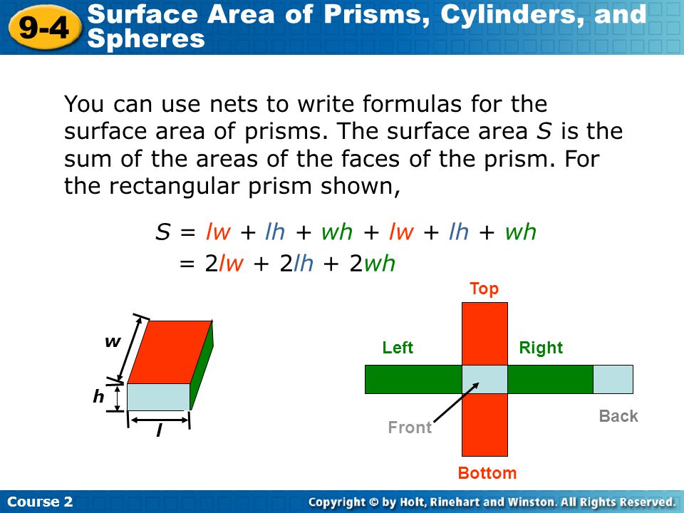 9-4 Surface Area of Prisms, Cylinders, and Spheres