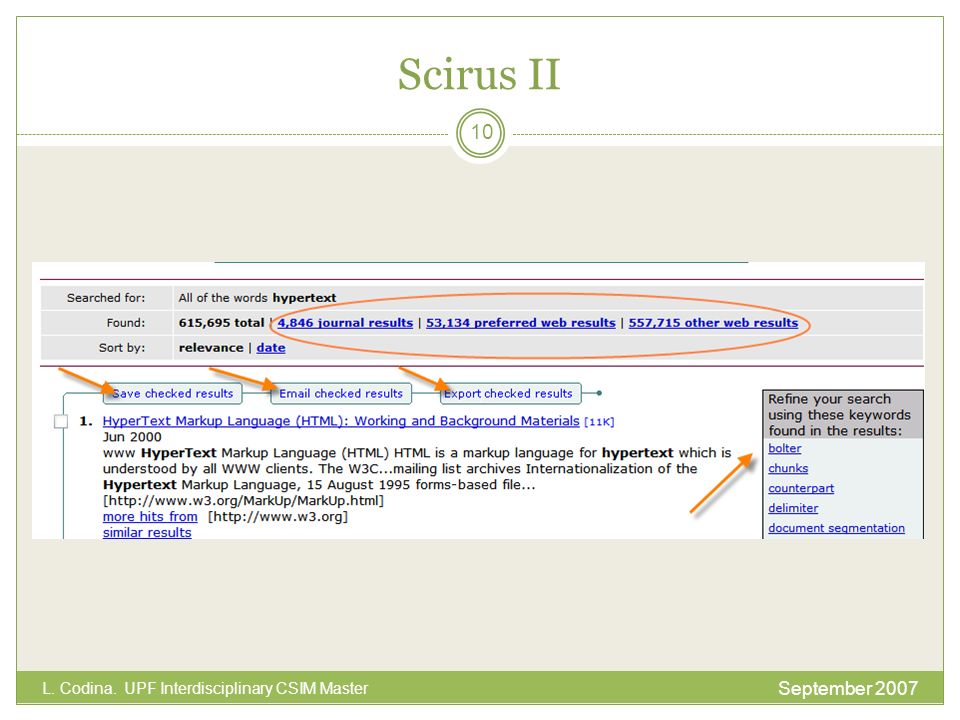 Scirus II L. Codina. UPF Interdisciplinary CSIM Master September 2007