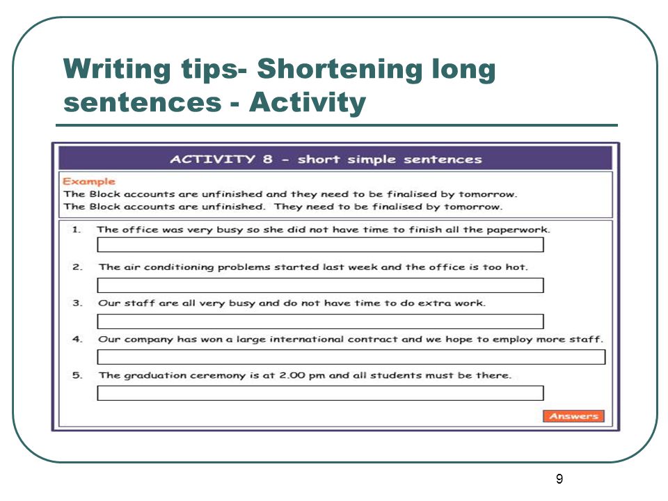 Writing tips- Shortening long sentences - Activity