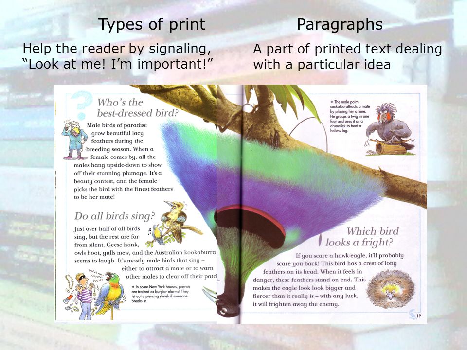 Types of print Paragraphs Help the reader by signaling,