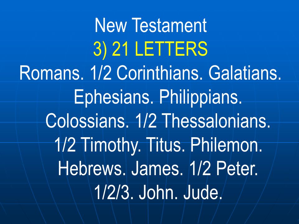 New Testament 3) 21 LETTERS.