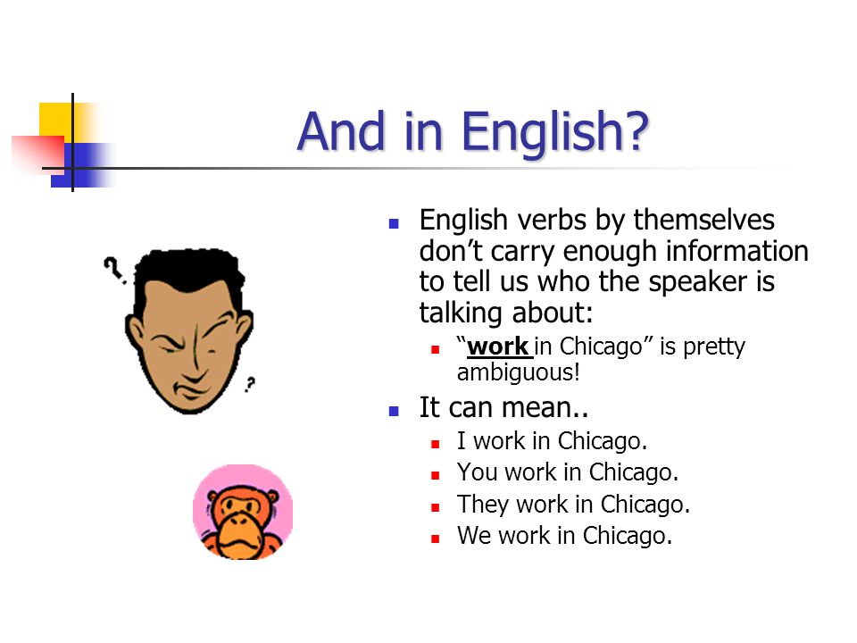 And in English English verbs by themselves don’t carry enough information to tell us who the speaker is talking about: