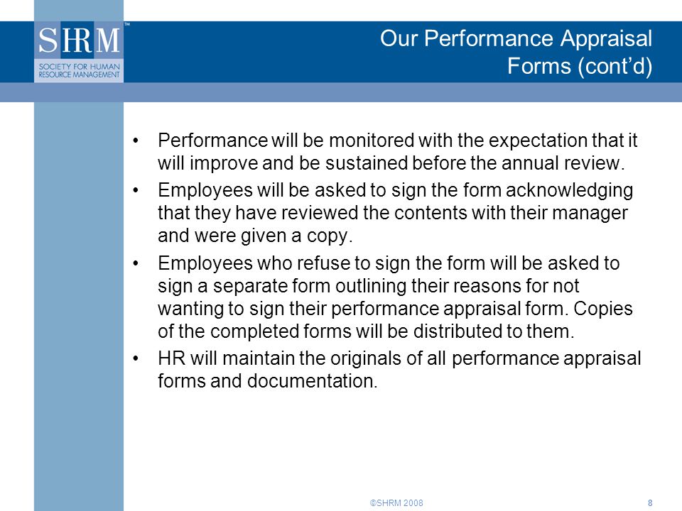 Our Performance Appraisal Forms (cont’d)