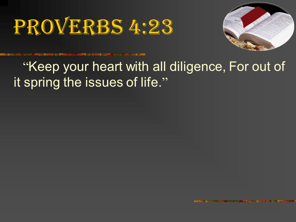 Proverbs 4:23 Keep your heart with all diligence, For out of it spring the issues of life.
