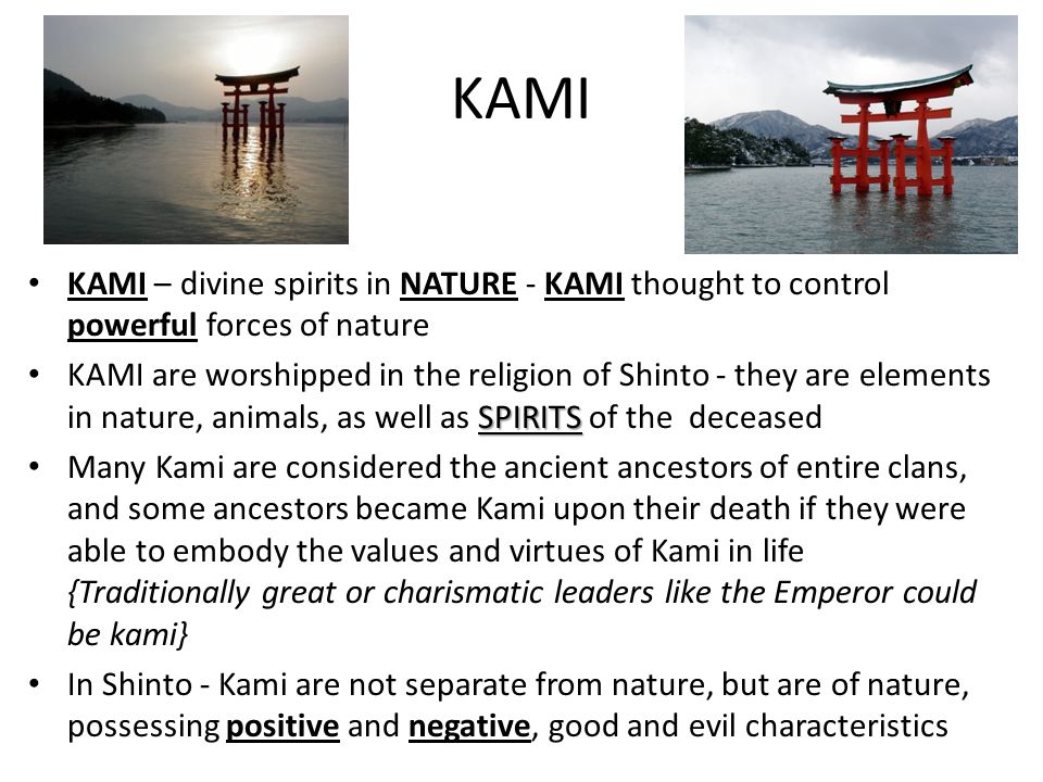 KAMI KAMI – divine spirits in NATURE - KAMI thought to control powerful forces of nature.