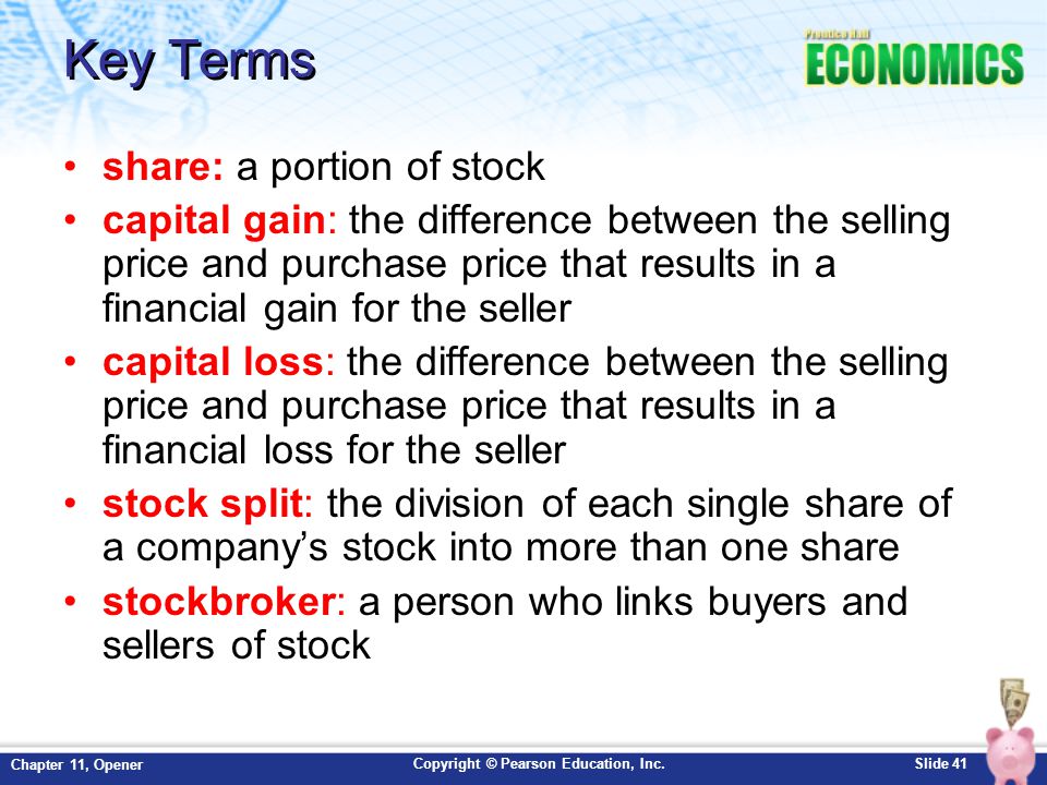 Key Terms share: a portion of stock