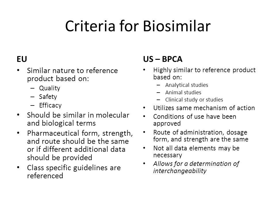 Criteria for Biosimilar