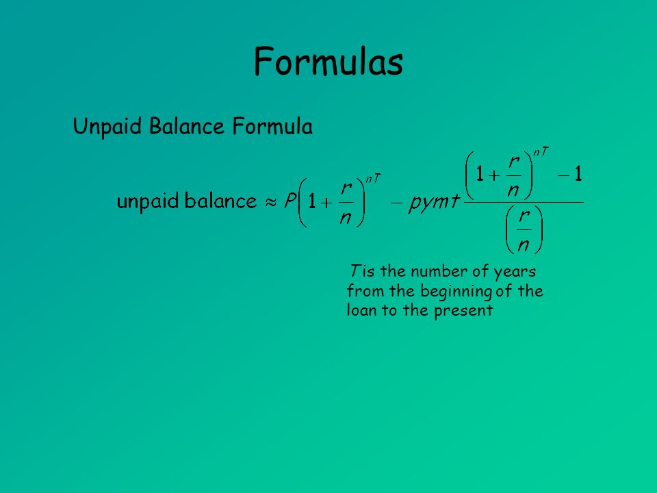 Formulas Unpaid Balance Formula