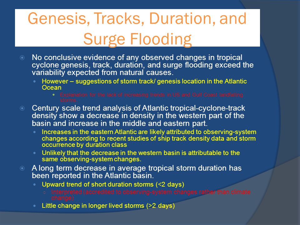 Genesis, Tracks, Duration, and Surge Flooding