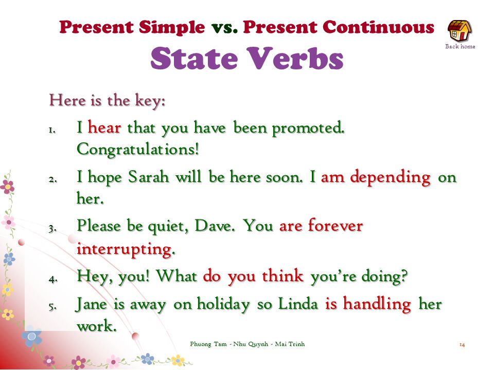 Present Simple vs. Present Continuous State Verbs