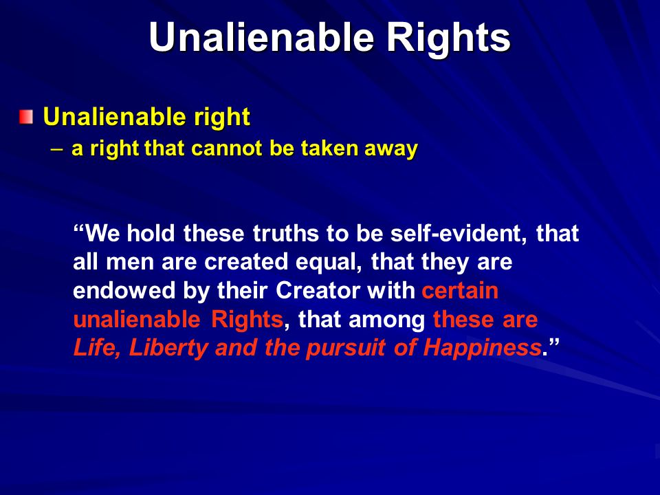 Unalienable Rights Unalienable right