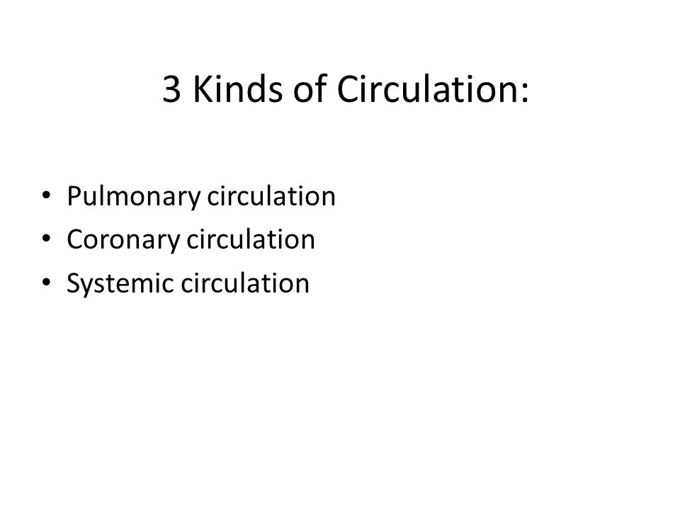 3 Kinds of Circulation: Pulmonary circulation Coronary circulation
