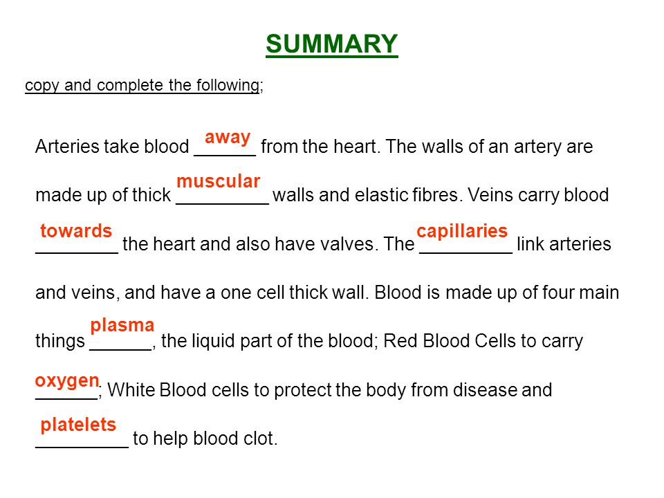 SUMMARY copy and complete the following;