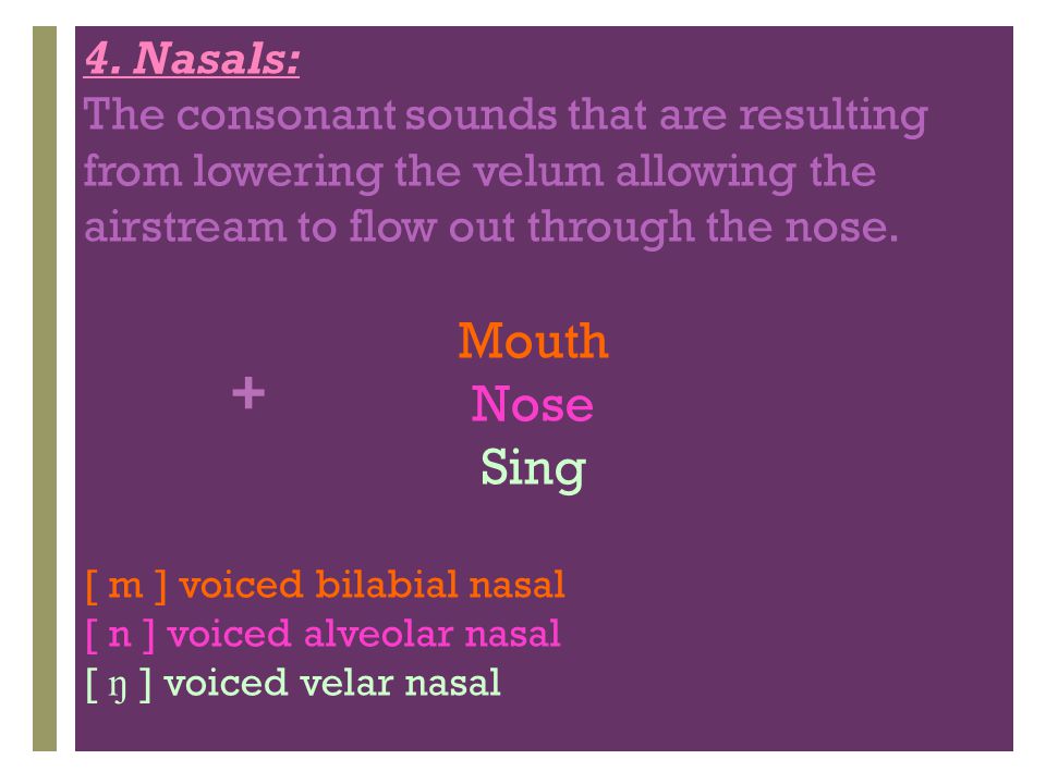 Mouth Nose Sing 4. Nasals: