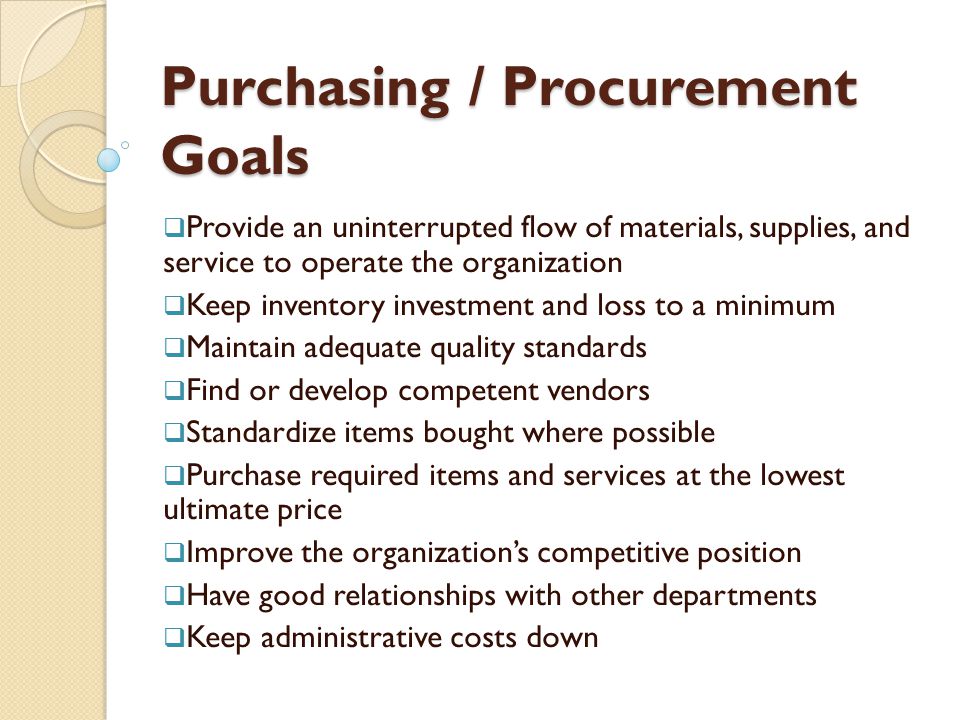 Purchasing / Procurement Goals