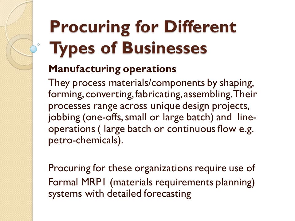 Procuring for Different Types of Businesses