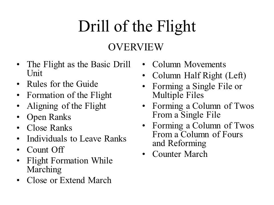 Drill of the Flight OVERVIEW The Flight as the Basic Drill Unit