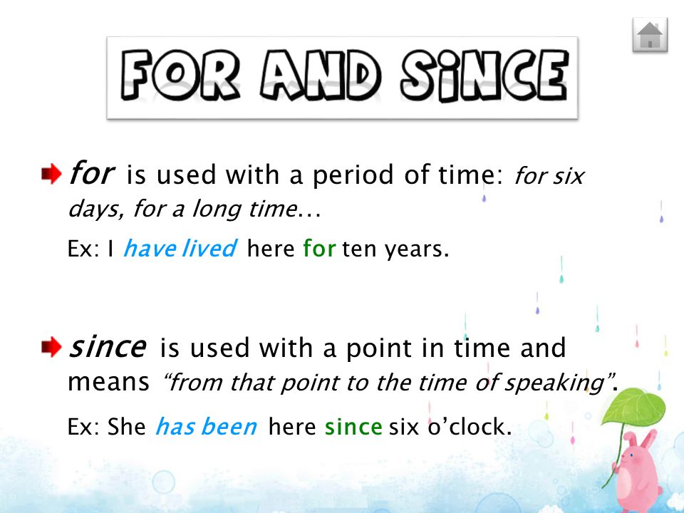 for is used with a period of time: for six days, for a long time…