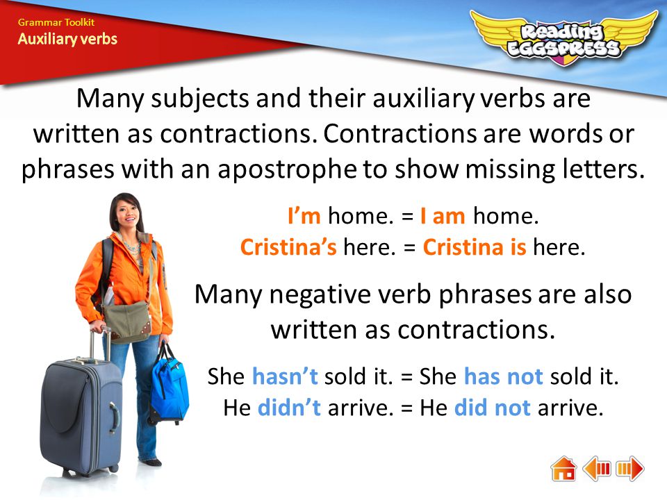Many negative verb phrases are also written as contractions.