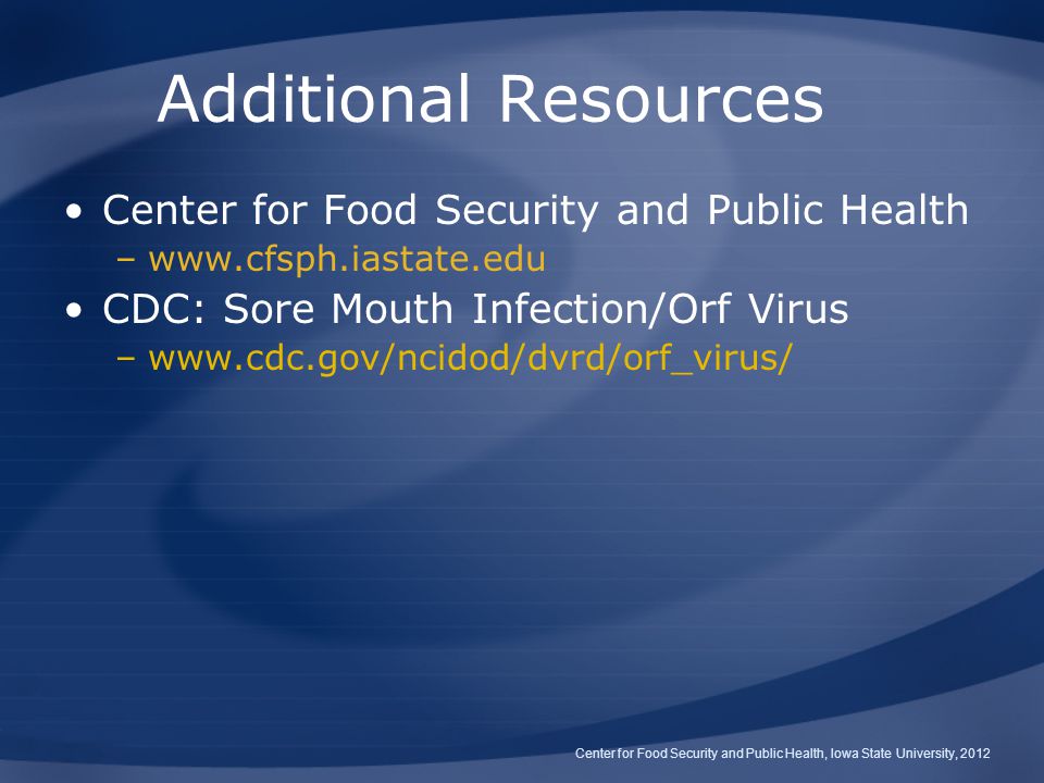 Additional Resources Center for Food Security and Public Health