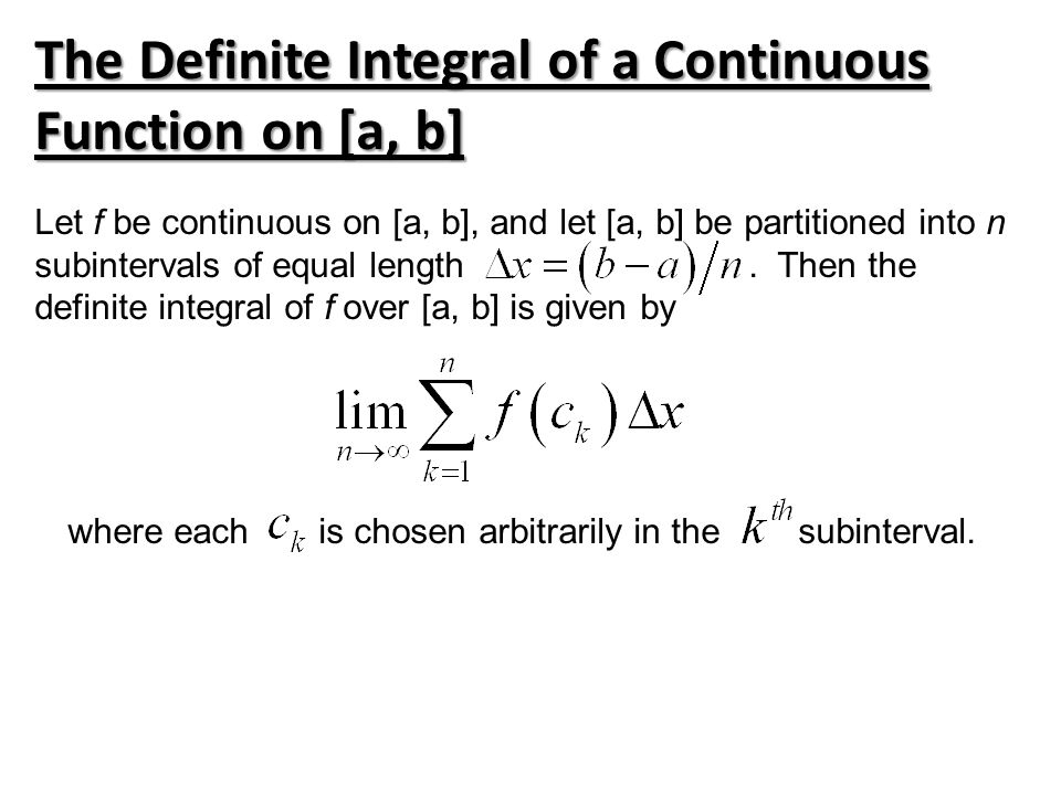 The Definite Integral of a Continuous Function on [a, b]