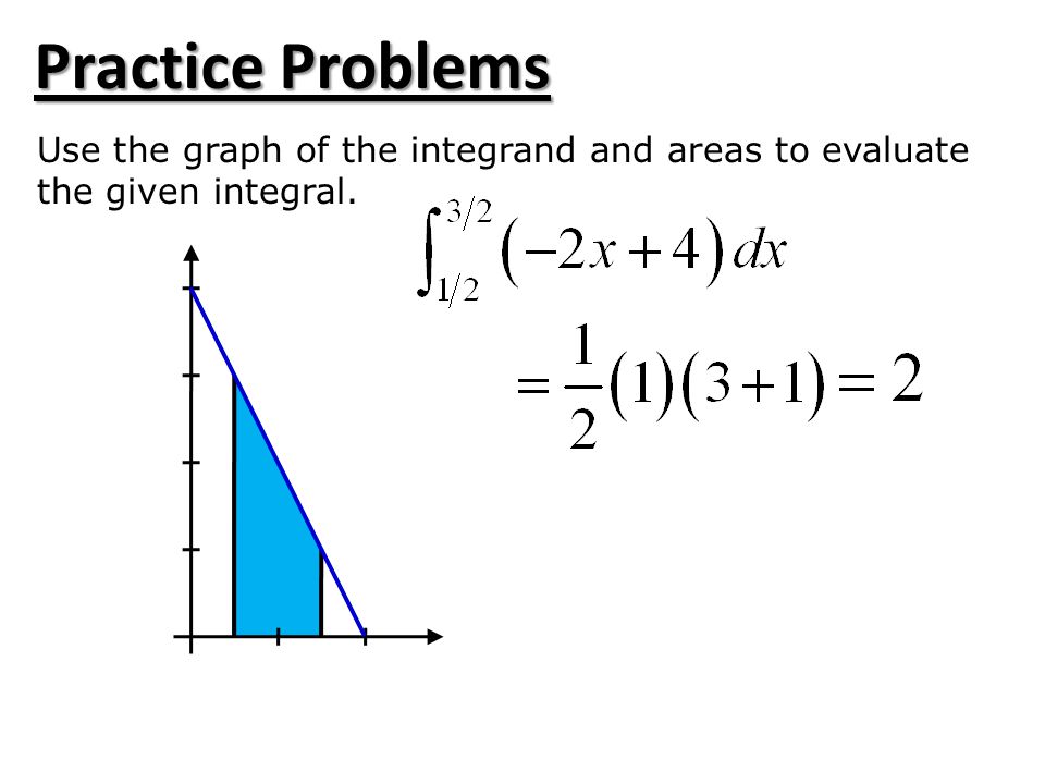 Practice Problems Use the graph of the integrand and areas to evaluate