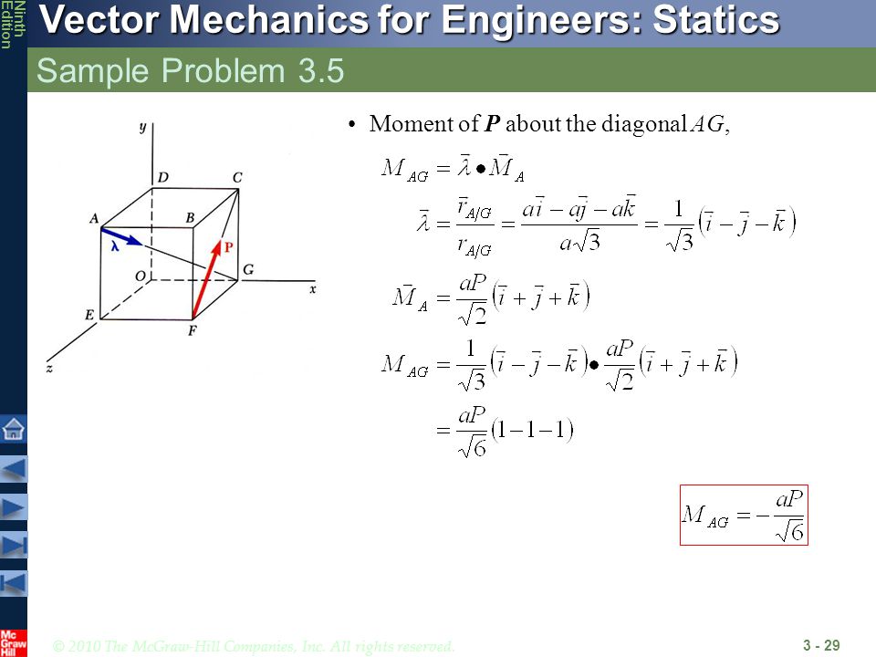 Sample Problem 3.5 Moment of P about the diagonal AG,