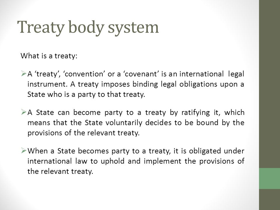 Treaty body system What is a treaty: